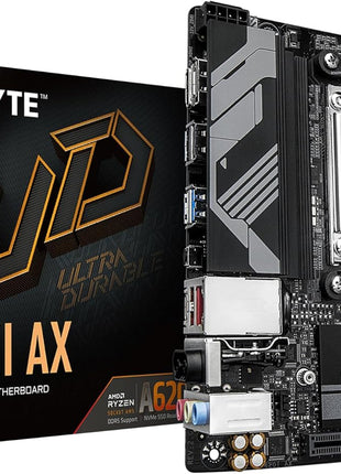 GIGABYTE A620I AX (AM5/ LGA 1718/ AMD/ A620/ Mini-ITX/ 5-Year Warranty/ DDR5/ Single M.2/ PCIe 4.0/ USB 3.2 Gen1 Type-C/Realtek Wi-Fi 6E/ Realtek 2.5GbE/ Q-Flash Plus/PCIe EZ-Latch/Motherboard)