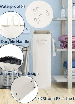 Odonata Slim Laundry Hamper Handles Collapsible Laundry Basket Thin Dirty Clothes Basket Narrow Laundry Bag Foldable Dirty Hamper 45L (Beige)