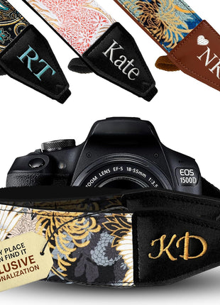 Camera Strap - Shoulder, Crossbody & Neck Camera Strap for Photographers, Fits All Cameras, Canon Nikon Sony Fujifilm, Padded Strap W/ Quick Release, Embroidered Cotton & Leather Ends, Blue