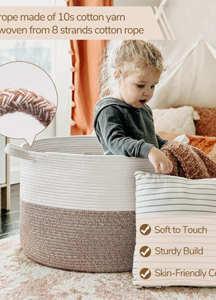 INDRESSME XXXLarge Woven Rope Blanket Basket Living Room Brown, 90L | 21.7" x 13.8" Storage baskets for toys laundry & pillows. Fits living room, bedroom or nursery décor. Soft-touch with handles