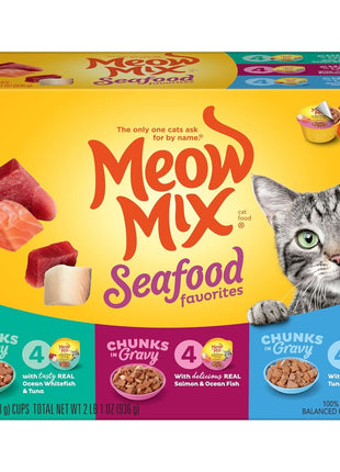 Meow Mix Seafood Favorites Chunks in Gravy Wet Cat Food Variety Pack, 2.75 Ounce (Pack of 12)