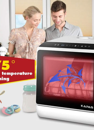 Portable Countertop Dishwasher with 5 Programs, 3-Cup Water Tank, Fruit/Veg Basket, High Temp, Air Dry