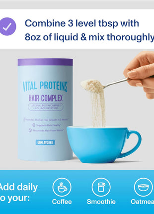 Vital Proteins Collagen Peptides + Biotin, Unflavored, 11.4oz | 10,000mcg Biotin, Supports Thicker Fuller Hair, Clinically Studied Lustriva®, 20g Collagen Per Serving, 16 Servings