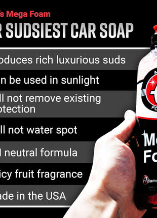 Adam's Mega Foam Car Wash Soap (Gallon) – pH Neutral, Ultra Concentrated for Foam Cannon, Foaming Spray Gun, or Bucket – Safe for Wax, Sealants & Ceramic Coating – High Suds Car Cleaner