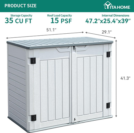 YITAHOME 59 Cuft Outdoor Tall Storage Shed, Waterproof Vertical Resin Shed for Garden, Garage, Patio, Lockable Tool Storage, No Shelves Included, Light Gray