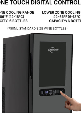 Koolatron Urban Series 12 Bottle Wine Cooler Refrigerator Dual Zone Thermoelectric Wine Fridge Freestanding Wine Cellar for Red White Sparkling Wine Ideal for Kitchen Apartment RV