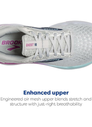 Brooks Women’s Ghost 16 Neutral Running Shoe - White/Grey/Estate Blue - 9 Medium