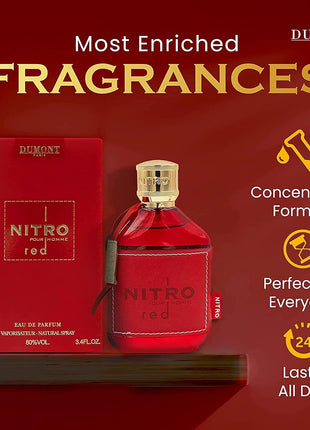 Dumont NITRO RED - 3.4oz - Eau De Parfum - Luxury Perfume for Men - Fruit, Woody, Floral & Masculine Fragrance - Long Lasting Cologne Mist & Body Spray - for Him
