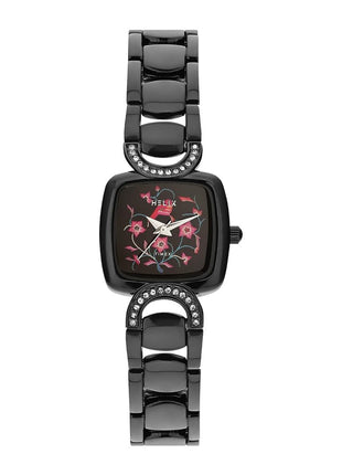 Helix by Timex Analog Watch for Women with Black Square Dial & Black Stainless Steel Bracelet Band Water Resistant Women's Wrist Watches - TW063HL03T