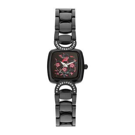 Helix by Timex Analog Watch for Women with Black Square Dial & Black Stainless Steel Bracelet Band Water Resistant Women's Wrist Watches - TW063HL03T