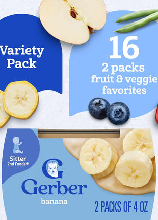 Gerber Stage 2 Baby Food, Fruit & Veggie Favorites Tubs, Baby Puree, Variety 32PK