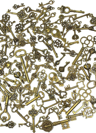 125 PCS Vintage Skeleton Key Set Charms, JIALEEY Mixed Antique Style Bronze Brass for Pendant DIY Jewelry Making Wedding Party Favors