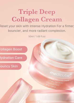 Medicube Triple Collagen Cream - Hydrating & Firming Moisturizer with Hyaluronic Acid, Premium Elastin, Shea Butter - Wrinkle Care & Boosts Elasticity - Korean Skincare, 1.69 oz