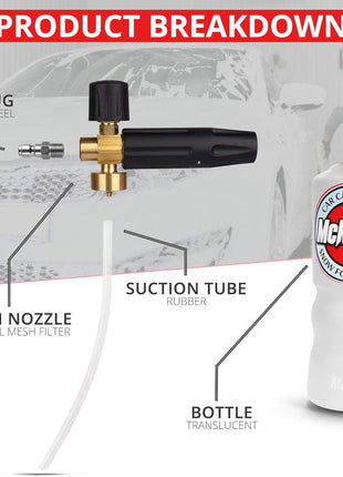 McKillans Foam Cannon for Pressure Washer (Wide Mouth) - Car Wash Snow Foam Cannon Lance Pressure Washer Soap Dispenser for Car Washing with Adjustable Thick Foam + 1/4 Quick Connector