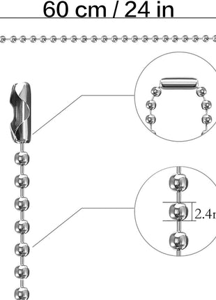 50-Pack Dog Tag Chain Ball Chain Necklace Bulk, Beaded Necklace Chains for Jewelry Making DIY Crafts, Military Blank Dog Tag Necklace for Men, Silver Nickel Plated Metal 24 inch Long 2.4mm Ball Bead Chain