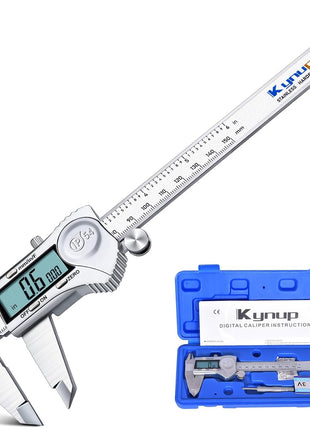 Kynup Digital Caliper 6 Inch Measuring Tool, Professional Stainless Steel Electronic Micrometer with Large LCD Screen, Vernier Caliper, Inch Metric Fraction Conversion, Auto-Off, IP54 Splash Proof