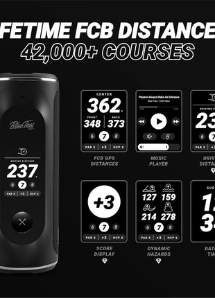 Blue Tees Golf Player+ AI-Powered GPS Speaker - Touchscreen Display, 10+ Hour Battery, 40,000+ Courses, Visual & Audible Distances, Hazard Detection, IPX7 Waterproof (Black)