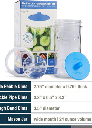 Masontops Fermentation Jar Starter Set, Easy Vegetable Fermentation Kit, Includes Mason Jar, Pickle Kit with Fermentation Lids & Fermentation Weight