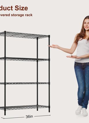 BestOffice | 4-Tier Wire Storage Shelves | 36x14x54 | Black | with Adjustable Racks | Heavy-Duty Metal Shelf, Holds Upto 1000 lbs | No-Tool Assembly | Ideal for Home & Garage Shelving