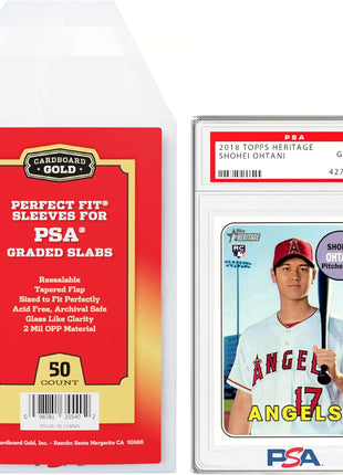 Cardboard Gold PSA Graded Card Sleeves – 50 Count with PSA Logo, Resealable Slabs Sleeve - Precise Fit Slab Protector for Grading Baseball Football Gaming Trading Sports Cards
