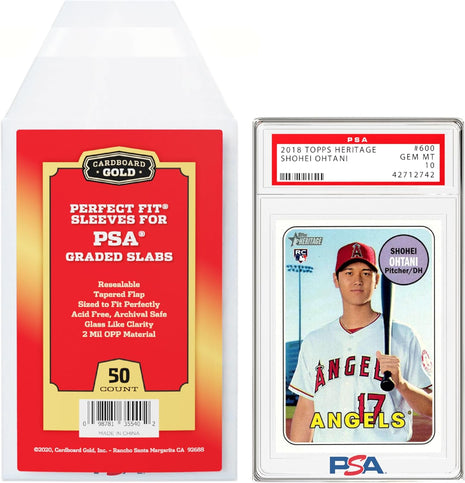 Cardboard Gold PSA Graded Card Sleeves – 50 Count with PSA Logo, Resealable Slabs Sleeve - Precise Fit Slab Protector for Grading Baseball Football Gaming Trading Sports Cards