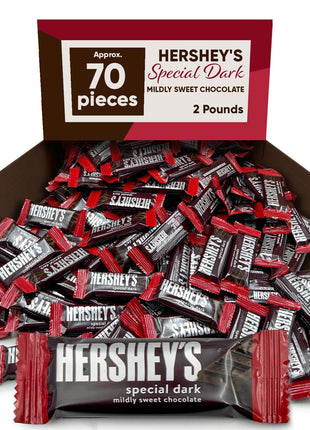 Hershys Special Dark Mildly Sweet Chocolate - 2 Pounds Approx 70 Halloween Candy Bulk Individually Wrapped - Dark Chocolate Hershys Snack Size Candy Bars - Halloween Treats for Sharing With Family and Friends