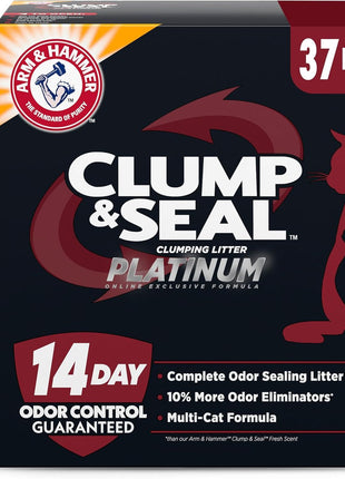 ARM & HAMMER Clump & Seal Clumping Cat Litter, 14-Day Odor Control Litter, Platinum Multi-Cat Formula Complete Odor Sealing Formula, Online Exclusive, 37lbs