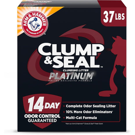 ARM & HAMMER Clump & Seal Clumping Cat Litter, 14-Day Odor Control Litter, Platinum Multi-Cat Formula Complete Odor Sealing Formula, Online Exclusive, 37lbs