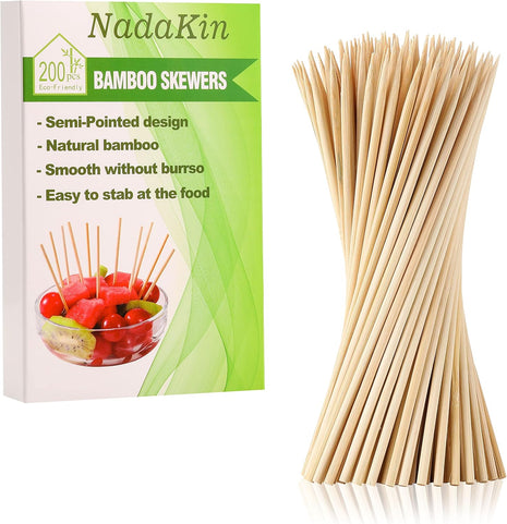 200 PCS Bamboo Skewers, 6 Inch Food Sticks for Appetizers Fruit Kebabs | Natural Mini Wooden Skewers for Barbecue Grilling Burger Sausage, Cocktail Picks for Drinks, Long Toothpicks Tooth Picks
