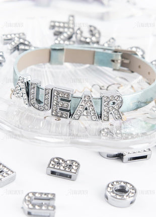 AUEAR, 52 Pack Silver A-Z 8mm Full Rhinestone Slide Crystal Alphabet Alloy Letter Charm for Bracelets Necklace Wristbands DIY Jewelry Making