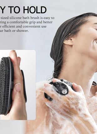 INNERNEED Food-Grade Soft Silicone Body Scrubber Shower Brush, Black | Handheld Cleansing Skin Brush, Gentle Exfoliating and Lather Well, Hygienic Bath Scrub for Women, Men