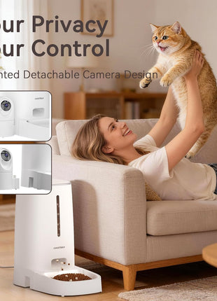 Automatic Cat Dog Feeder with Camera 4L, 2.4G/5G WiFi Smart Pet Food Dispenser with Night Vision, 2-Way Audio, Meat Call and Motion Alert, Stainless Steel Bowl, Dual Power Support, AI Feature
