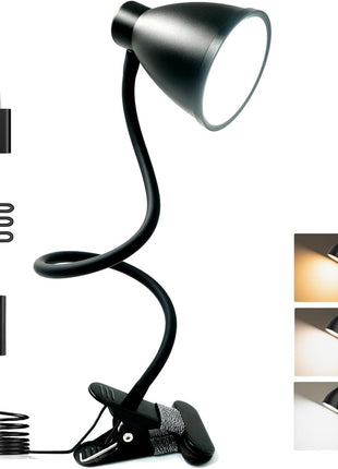 BOHON Desk Lamp 5 Color Modes 10 Brightness Dimmer Reading Light 10W 38 LED Clamp Lamp with Auto Off Timer 360° Flexible Neck Clip on Light for Bed Bedside, AC Adapter Include