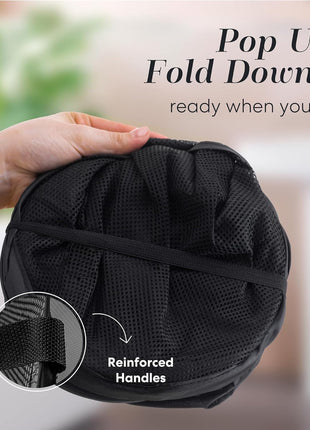 Handy Laundry Collapsible Mesh Pop Up Hamper with Wide Opening and Side Pocket   Breathable, Sturdy, Foldable, and Space Saving Design for Clothes and Storage (Black)