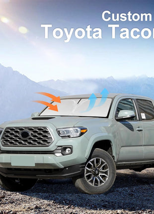 for Toyota Tacoma 2016-2024 2025 2026 Sun Shade Sunshade Windshield Cover | 4 Layers Front Window Shade Custom Fit Tacoma 2Dr 4Dr Pickup Sun Visor 240T Shade Blocks UV Rays Car Accessories