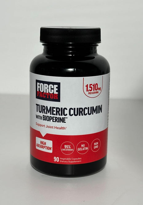 Force Factor Turmeric Curcumin Supplement with Black Pepper, Joint Support Supplement with BioPerine for Enhanced Absorption, No Gelatin, Non-GMO, 90 Capsules (Pack of 2)