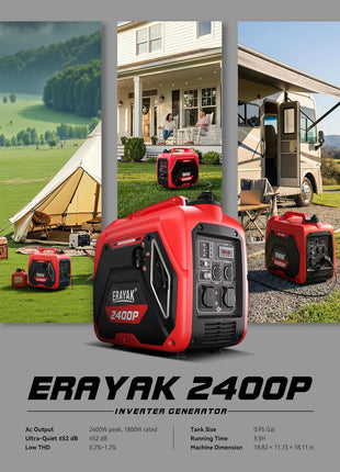 ERAYAK 2400W Portable Inverter Generator for Home Use, Super Quiet Small Generator for Camping Outdoor Emergency Power Backup, Gas Powered Engine, EPA, ECO Mode