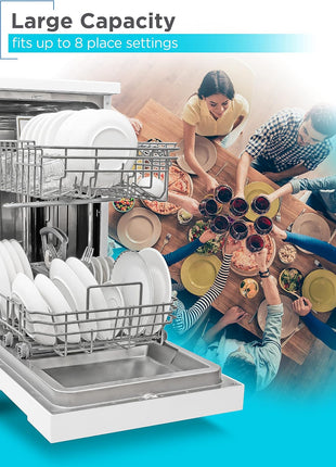 BLACK+DECKER 18-Inch Portable Dishwasher, Energy Star, BPD8W, White | 8-Place Setting Capacity, Mobile Dish Washer with 6 Wash Programs, LED Display, Stainless Steel Tub