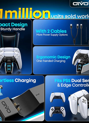 PS5 Controller Charger with 2 Cable Types 2H Fast Charge Station P4 Charger