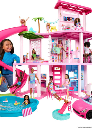 Barbie DreamHouse, Pool Party Doll House | 75+ Pieces and 3-Story Slide, Barbie House Playset, Pet Elevator and Puppy Play Areas