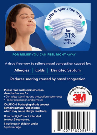 Breathe Right Nasal Strips, Extra Strength, Nasal Congestion, Clear, 44ct | Opens nose and increases nasal airflow, helps relieve nasal congestion for better breathing, drug-free, use anytime, anywhere