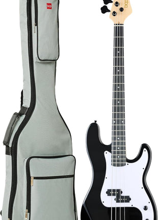 Best Choice Products Full Size Beginner 4-String Electric Bass Guitar, Wooden PB-Style Bass Starter Set w/Padded Carrying Case - Black/White