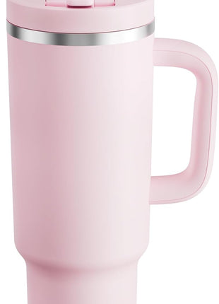 ENCOOL 40 oz Tumbler with Handle and Straw: Stainless Steel Insulated Tumbler Keeps Cold for 24 Hours, Leakproof Travel Cup Fits in Cup Holder and BPA-Free, Cotton Candy
