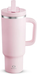 40 oz Tumbler with Handle and Straw: Stainless Steel Insulated Tumbler Keeps Cold for 24 Hours, Leakproof Travel Cup Fits in Cup Holder and BPA Free, Cotton Candy