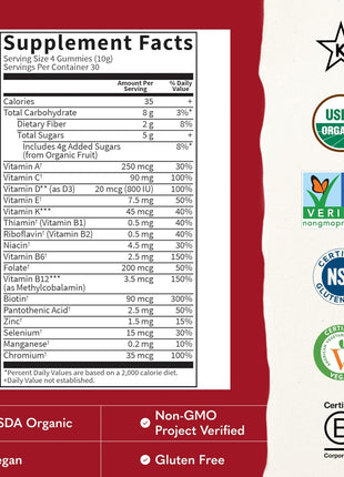 Garden of Life Organics Kids Gummy Vitamins - Fruit - Certified Organic, Non-GMO & Vegan Complete Children's Multi - B12, C & D3 - Gluten, Soy & Dairy Free, 120 Real Fruit Chew Gummies