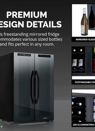Luma Comfort Shadow Series Wine Cooler Refrigerator 12 Bottle & 39 Can Dual Temperature Zones, Freestanding Mirrored Wine and Beverage Fridge with Double-Layer Tempered Glass Door & Compressor Cooling