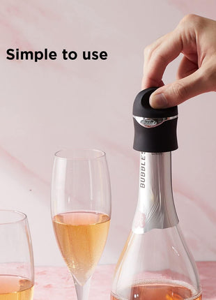 Rabbit Champagne and Wine Sealer, Airtight Wine and Champagne Stopper, Keeps Bubbles Fresh Longer, Easy to Use, Velvet Black, Essential Bar Tool
