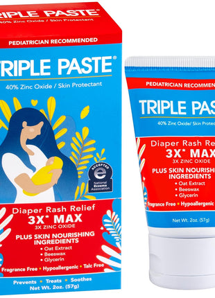 Triple Paste 3X Max Diaper Rash Ointment for Baby, Maximum Strength with 40% Zinc Oxide Ointment for Serious Diaper Rash, 2 oz Tube