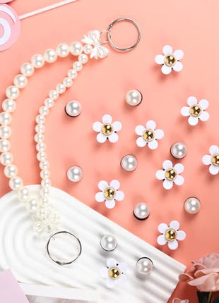 Charms for Bogg Bag,Decorative Flowers Pearls and Chain Set for Rubber Tote Bag, Must Have Accessories for Women Girls Simply Southern Beach Totes Bling Decoration