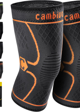 CAMBIVO 2 Pack Knee Braces for Women & Men, Knee Compression Sleeves for Knee Pain Relief, Knee Support with Non-Slip Silicone, Breathable, for Running, Workout, Weightlifting & Daily Use, Arthritis Support (Black, Medium)